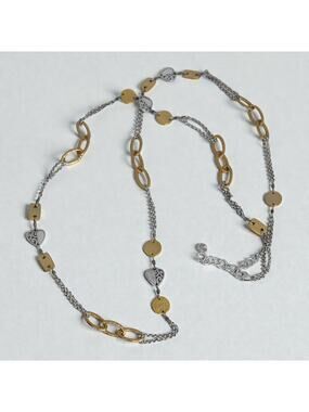 Brighton Look Of Love Long Chain Necklace Two Tone Gold Silver Art Deco Retired